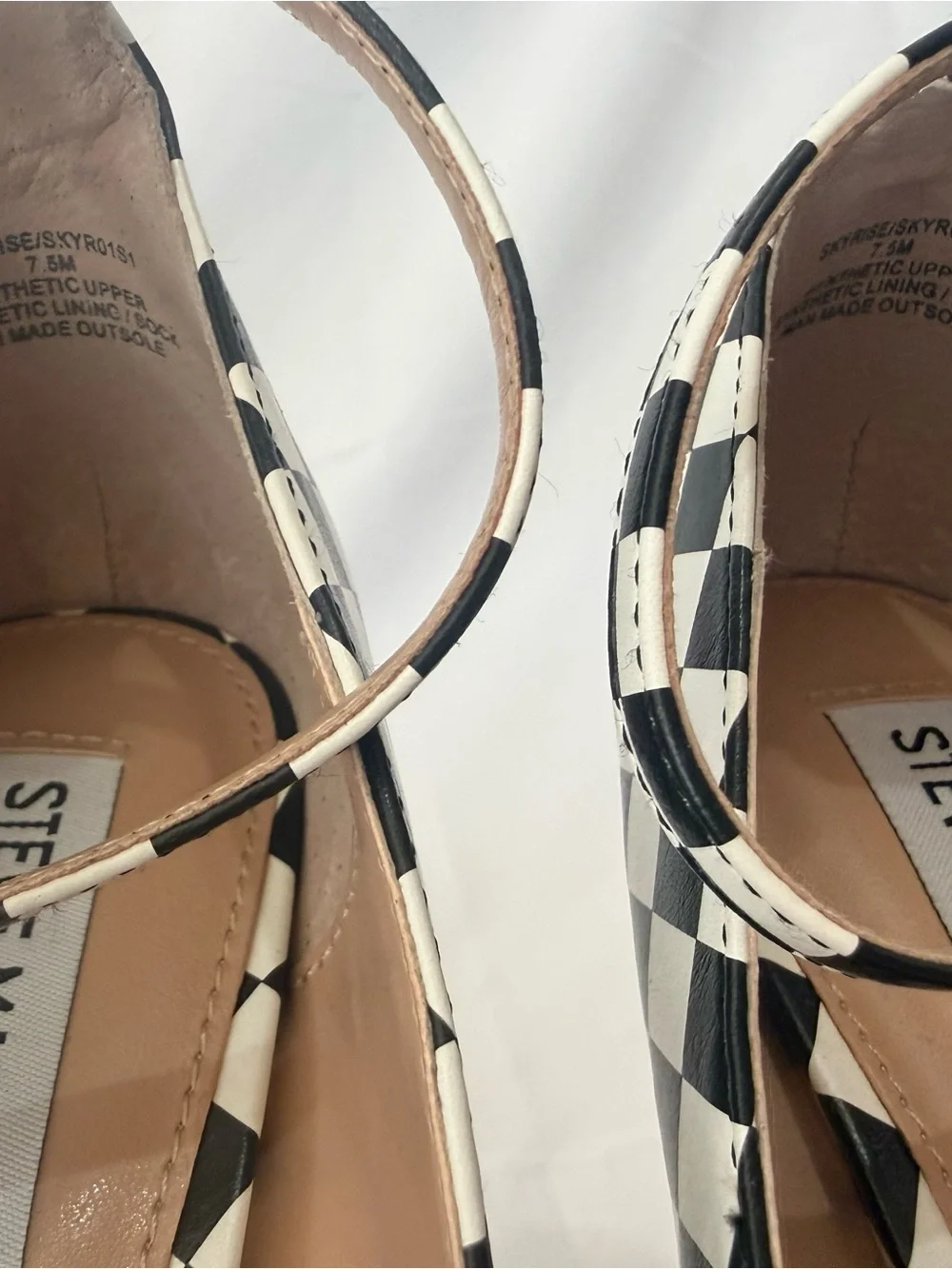 Steve Madden Black and White Checkerboard Platform Pumps with Ankle Strap